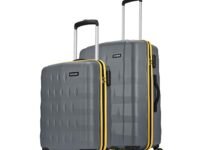 Aristocrat Comet Set of 2 Trolley Bag 56, 66cm | Small+Medium | Hard Luggage| Smooth 8-Wheel Suitcase| Combination Lock With Sturdy Zipper| Full Fabric Convipack | 3-year International Warranty (Grey)