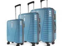 Aristocrat Polypropylene (PP) Airpro Set of 3 Hard Carry-On Spinner Suitcase (55+66+76Cm) Check-in Luggage Lightweight Luggage with 8 Strong Wheels, Secured Zip&Secured Combination Lock Cross Teal