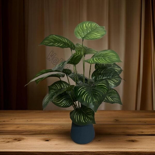 Artificial 18 Stick Plant Fake Palm Tree with 18 Long Leaves Artificial Plant (75 cm, Without Pot) for Home, Office, Wedding Decor (SM LINE Leaves)