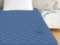 Ayka 100% Waterproof Double Size 72x48 inch Cotton Quilted Mattress Protector Breathable Hypoallergenic Noiseless Ultra Soft Elastic Fitted Bed Protector Mattress/Bed Cover (Med Blue, Double (72*48"))