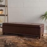 BLACK OAK Baltimore Upholstered Storage Bench 2 Seater Sofa Couch Poufffe Ottoman with Storage Brown Leatherette