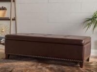 BLACK OAK Baltimore Upholstered Storage Bench 2 Seater Sofa Couch Poufffe Ottoman with Storage Brown Leatherette