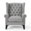 BLACK OAK Osvaldo Solid Wood Chesterfield Upholstered Arm Chair Wingback Chair for Living Room High Back Wing Chair Cushioned Lounge Chair Single Seater Light Grey