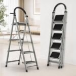 BUILDSKILL 5 Step Ladder for Home Use with Built-in Tool Tray | Heavy Duty D Shape Rods | 20 x 30 cm Large Platform | Wide Rubber Feet | Secure Lock | 150Kg Capacity Foldable Ladder - 5 Years Warranty