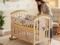 BabyTeddy ® 9 in 1 Patented Multifunctional Baby Crib, Baby Wooden Cot, Baby Bed Cradle, Rocker/Swing,Convertible Desk and Kid’s Sofa with Mattress and Mosquito Net (Natural)