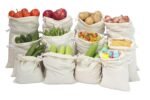 Beddify 100% Cotton Set of 12 Reusable Fridge Storage Bags for Vegetables and Fruits Quality Multipurpose Eco Friendly Bags (4 Large, 4 Medium & 4 Small Size Bags) Drawstring