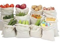 Beddify 100% Cotton Set of 12 Reusable Fridge Storage Bags for Vegetables and Fruits Quality Multipurpose Eco Friendly Bags (4 Large, 4 Medium & 4 Small Size Bags) Drawstring