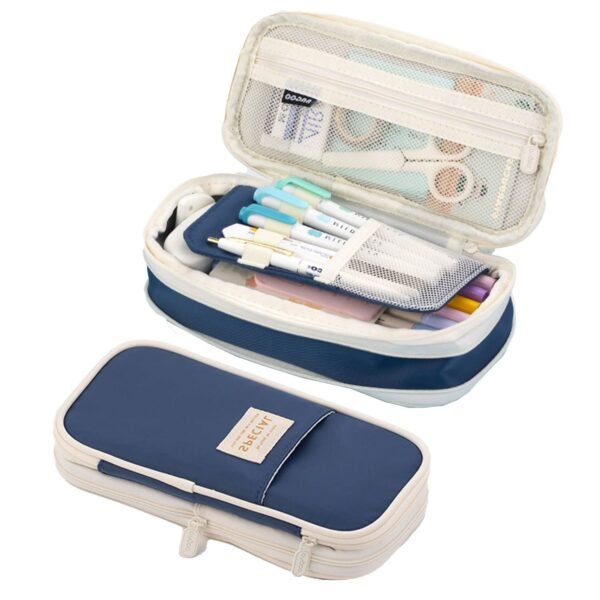 Big Capacity Pencil Case, Large Pencil Case Cute Pencil Pouch Aesthetic Stationery Pen Bag Secondary School Essentials Supplies for Teen Girls Preppy, Blue, Bag Organiser