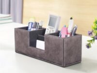 CLADD INTERNATIONAL Vegan Leather Counter Top Desk Organizer | Eco Friendly Rectangular Design & Multi Functional Storage Table Accessories | Home | Office Stationary | Grey
