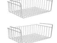 CSM Metal Under Shelf Rectangular Basket Wire Rack For Extra Cabinet Storage 12-Inch (Silver 2Pcs), Tiered Shelf