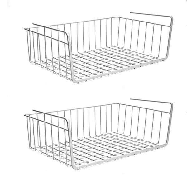 CSM Metal Under Shelf Rectangular Basket Wire Rack For Extra Cabinet Storage 12-Inch (Silver 2Pcs), Tiered Shelf