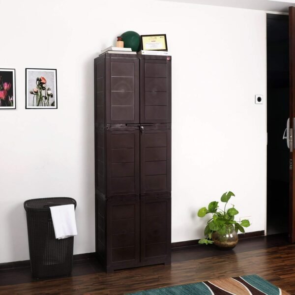 Cello Novelty Large Plastic Cabinet with Dustproof Doors| 3 Year Warranty | Almirah, Cupboard, Wardrobe for Home, Living Room, Bedroom, Kitchen, Office, Outdoor| Ice Brown Colour