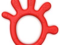 Cherilo Palm Shape Finger Teether for 3 to 12 Months Baby, Teething Toy Pacifier with Chewable, Raised & Textured Surface for Soothing Sore Gums, Easy Grip, BPA Free, Red Colour (Pack of 1)