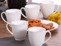 Clay Craft Impression Ceramic Gold Line Coffee Mugs/Tea Cups Set of 6 Pieces, 200ml, White (Omega)