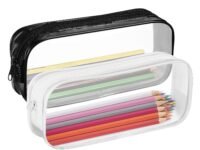 Clear Pencil Case Set of 2, Transparent PVC Zipper Pouch Black and White, Waterproof Cosmetic Makeup Bag, Portable Stationery Organizer for School Office Travel (20 × 8 × 3 cm)