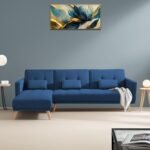 Convertible Futon LHS 4 Seater Sofa Cum Bed with Adjustable Backrest Sofa for Living Room (Blue Colour) Premium Fabric Sofa