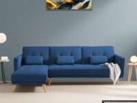 Convertible Futon LHS 4 Seater Sofa Cum Bed with Adjustable Backrest Sofa for Living Room (Blue Colour) Premium Fabric Sofa
