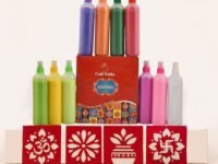 CraftVatika 10 Rangoli Colours Bottles Powder Tube Kit with 4 Paper Rangoli Stencils for Diwali Decor Items, Diwali Decoration Items Rangoli Maker for Rangoli Making Tools Kit, Pooja Decoration Items