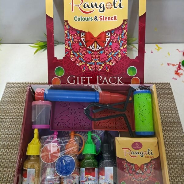 CraftVatika Complete Rangoli Making Kit Tools, Gift Pack of Rangoli Colour Powder Bottle, Stencil with Candle Diya for Diwali Decoration Items Floor Art Rang for Home Pongal Pooja Décor.