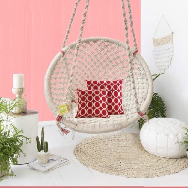 Curio Centre Round Cotton Home Swing & Hammock Chair (135 Cm X 57 Cm X 43 Cm, White)
