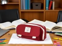 Cute Pencil Pouch Large Capacity Multi-Compartment Zipper Bag Canvas Box Stationery Case and School Supplies Organizer (Red)