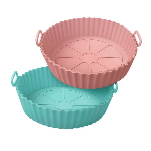 DALUCI Air Fryer Silicone Tray Reusable Air Fryer Liners Heat Resistant Basket Baking Tray with Handles Nonstick Easy to Clean Cooking Oven Insert Accessories – Multicolor (Round, Pack of 2)