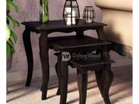 DRIFTINGWOOD Solid Sheesham Wood Nesting Table for Living Room | Set of 3 Stools | Warm Chestnut Finish (Basic Assembly Required)