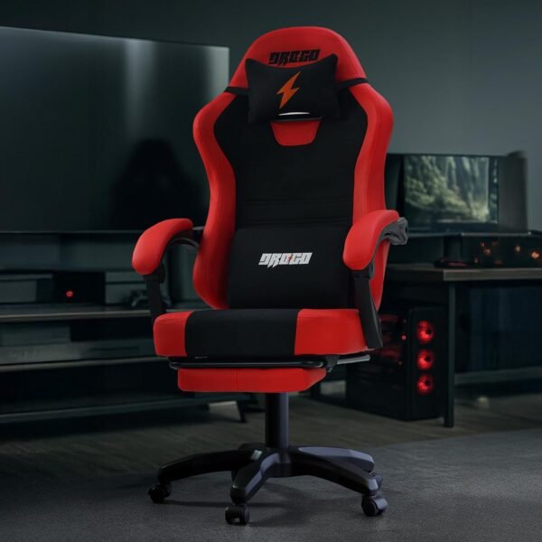 DROGO Aura Ergonomic Gaming Chair with Premium PU Leather Fabric, Linkage Armrest, Adjustable Neck & Lumbar Pillow | Computer Chair for Study | Office Chairs for Work from Home with Recline (Red)