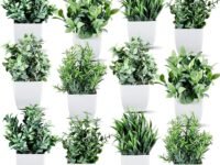 Dekorly® Pack of 12 Mini Lush Green Shrubs Fake Plants Small, Mini Decorative, Home Office or Gift Wild Artificial Plant with Pot Green (Height - 15cm) (Set of 12)