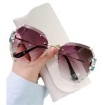 Dervin Sunglasses for Women – UV400 Protection, Rimless Flower Diamond-Cut Lens, Trendy Driving Shades for Women (Oversized)