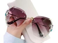 Dervin Sunglasses for Women – UV400 Protection, Rimless Flower Diamond-Cut Lens, Trendy Driving Shades for Women (Oversized)