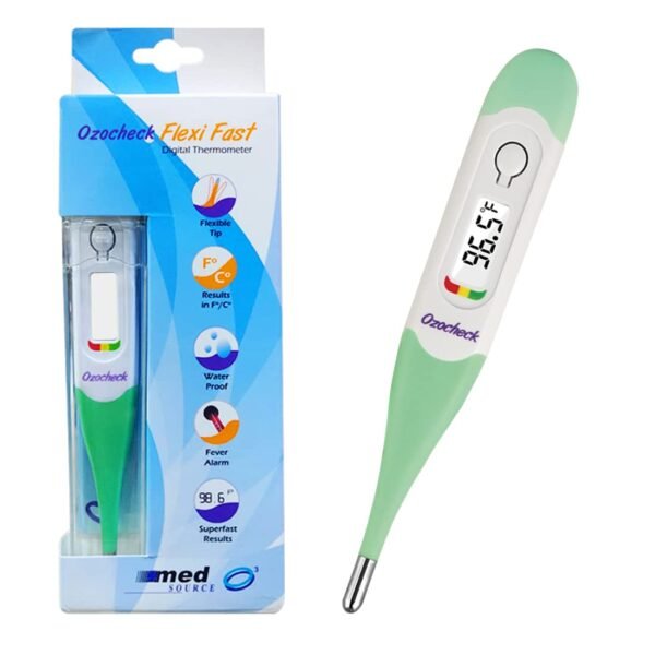 Digital Thermometer with Flexible Tip | Fever Alarm & Beep Function | Waterproof & 10 Seconds Fast Reading for Kids & Adults (White), stainless steel