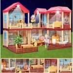 Dream House DIY Dollhouse Kit, Miniature Dollhouse with Furniture, Tiny House Set Plus Dolls Accessories, LED Lights, Creative & Imagine DIY Doll Cottage for Girls, Toddlers & Kids Gift