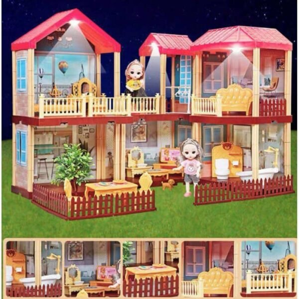 Dream House DIY Dollhouse Kit, Miniature Dollhouse with Furniture, Tiny House Set Plus Dolls Accessories, LED Lights, Creative & Imagine DIY Doll Cottage for Girls, Toddlers & Kids Gift