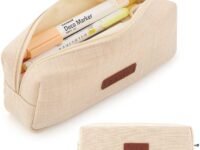 EASTHILL Pen Holder Pencil Case for Student Bag Coin Pouch Cosmetic Office Stationery Organizer Birthday Gift for Women (Khakhi)