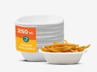 ECO SOUL [250 ml, 25 Pack] Disposable Bagasse Bowls | Eco-Friendly, Biodegradable, Sugarcane Pooja Bowls | for Serving Snacks & Dinner | Birthday, Wedding & Party |Oval, White