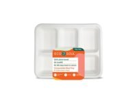 ECO SOUL [50 Pack, 5-Compartment Disposable Small Meal Tray|Compostable Bagasse Plates|Eco-Friendly Biodegradable Dinner Plates|Party, Wedding, Event Plates (White)