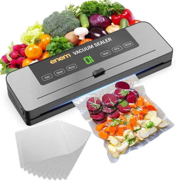 ENEM Vacuum Sealer Machine for Packing with Cutter, Sealing Machine for Food Packets, 60kpa Automatic Dry & Wet Air Packet Sealer Machine,1 Year Warranty from enem, With Free 10 Vacuum Pouches