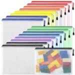 EOOUT USA 16pcs Plastic Mesh Zip Document Pouches File Folders with A4 Size Paper, Office Supplies, Travel Storage Bags,8 Colors (16), Multi-Coloured