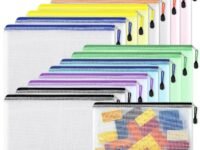 EOOUT USA 16pcs Plastic Mesh Zip Document Pouches File Folders with A4 Size Paper, Office Supplies, Travel Storage Bags,8 Colors (16), Multi-Coloured