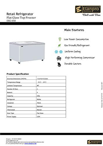 Elanpro EKG 650 Flat Glass Top Freezer (650L) with No Cost EMI Offer