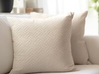 Encasa XO Cushion Covers 40x40 cm Set of 2 | Solid Color Quilted Velvet Sofa Cushion Covers | No Insert | Both Side Quilted Fabric | Beige | Decorative Pillow Covers for Home