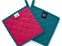 Encasa XO Heat Resistant Cotton Pot Holders with Hanging Loop - Set of 2 - Azul Blue - Multipurpose Quilted Everyday Hot Pad for Kitchen, Camping, BBQ & Microwave - 21 cm