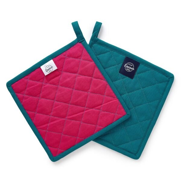 Encasa XO Heat Resistant Cotton Pot Holders with Hanging Loop - Set of 2 - Azul Blue - Multipurpose Quilted Everyday Hot Pad for Kitchen, Camping, BBQ & Microwave - 21 cm