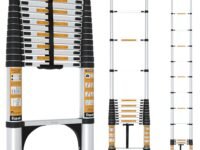 Equal 15 FT Aluminum Folding Telescopic Ladder with 2 Triangle Stabilizers | EN131 Certified with 2 Year Warranty | 150kg Max Capacity | Collapsible Ladder for Home or Outdoor Work (4.4m/15 Step)