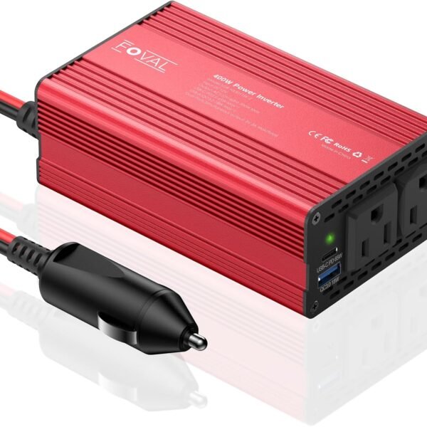 FOVAL 400W Power Inverter 12V DC to 110V AC Car Plug Adapter Outlet Converter with [65W PD USB-C] & [18W QC USB-A] Fast Charging Ports and 2 AC Outlets Car Power Inverters for Vehicles