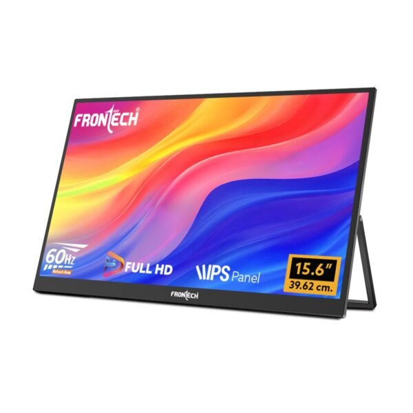FRONTECH 15.6" Portable LED Monitor, Full HD IPS, Dual Type-C & Mini HDMI, Built-in Speakers, 180° Stand, Works with Laptop/PS5/Switch/Phone, 1-Year Warranty (MON-0023)