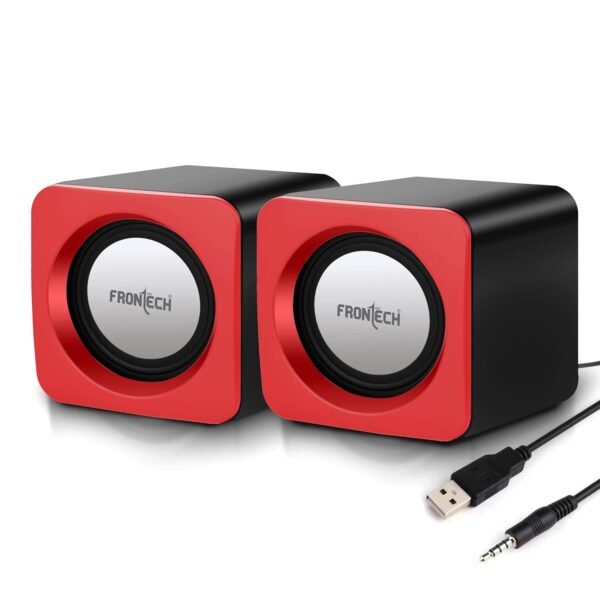 FRONTECH Premium 2.0 Channel USB Powered Speakers with 1.5W x 2 Output, AUX Input, and 1-Year Warranty (Red)