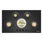 Faber 4 Burner 90Cm HOB |Auto Ignition| HOB PRIME HT904 CRS BR CI AI |Metal Knobs| Cast Iron Pan Support|HOB/Cooktop Hybrid|Black Glass Finish |5 Yrs Warranty On Glass,Valve & 2 Yrs On Burner