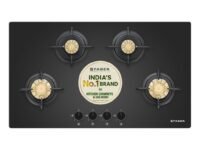 Faber 4 Burner 90Cm HOB |Auto Ignition| HOB PRIME HT904 CRS BR CI AI |Metal Knobs| Cast Iron Pan Support|HOB/Cooktop Hybrid|Black Glass Finish |5 Yrs Warranty On Glass,Valve & 2 Yrs On Burner